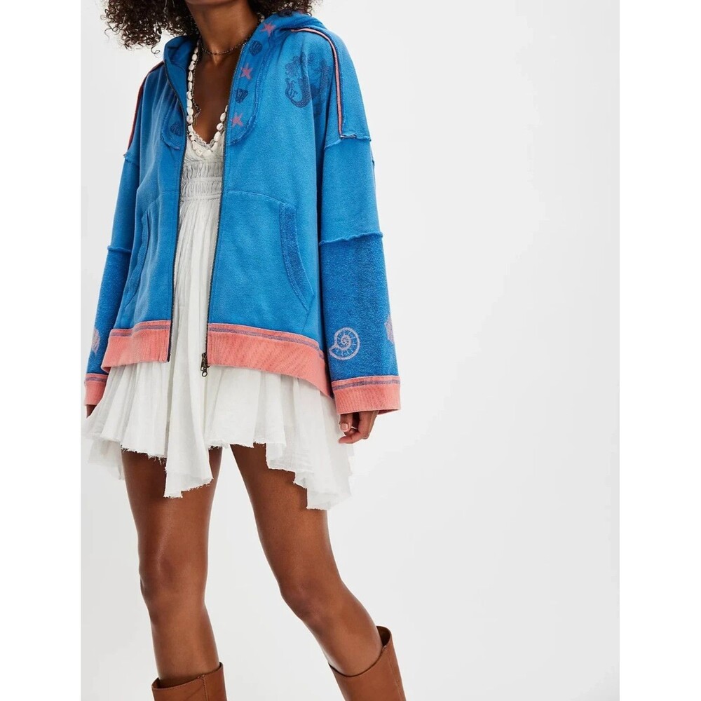 Free People We the Free Seashell Cardi Cropped Jacket Top Oversized XS 289045